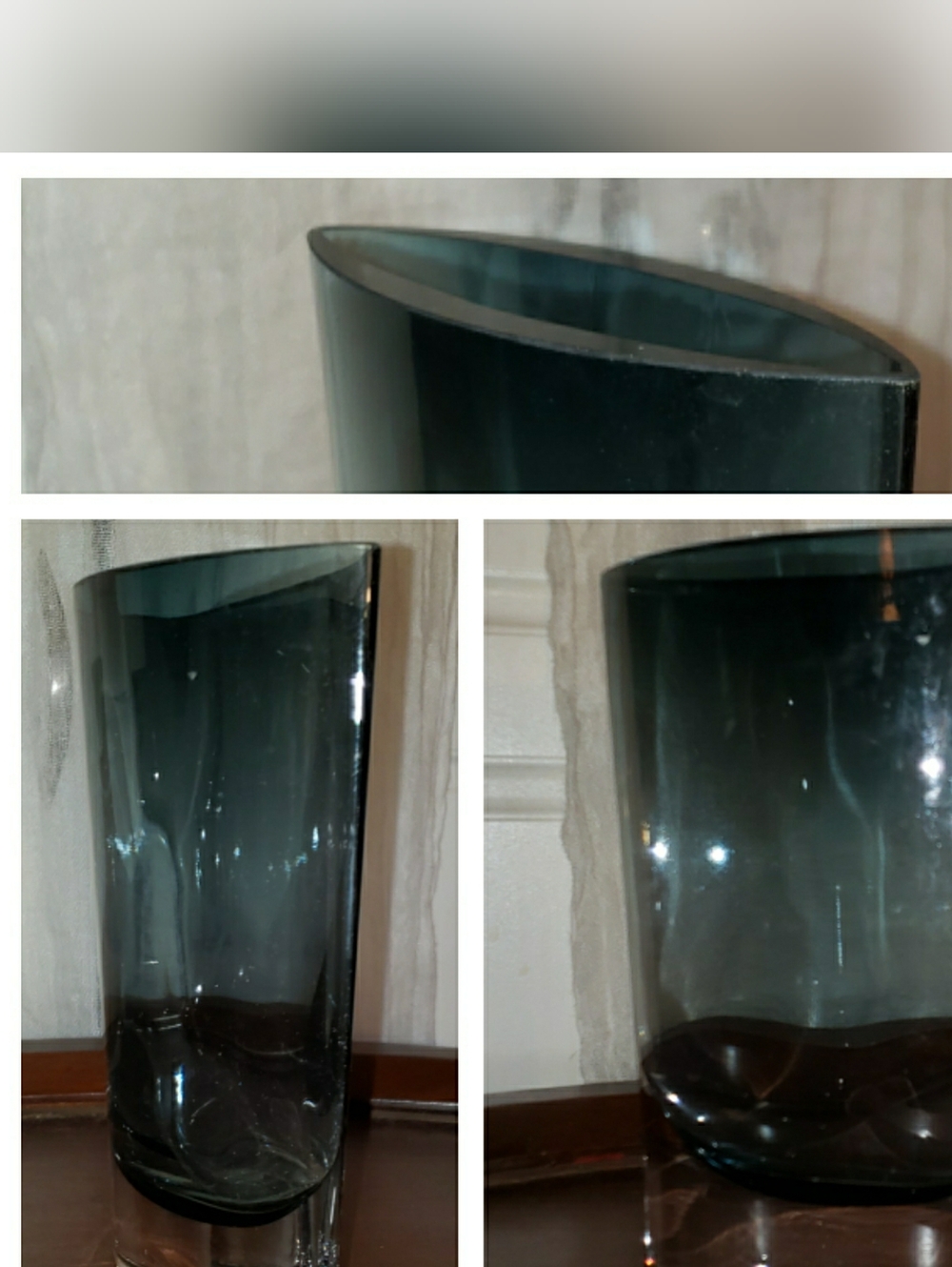 Light Blue And Smoked Charcoal Hombre Glass Vase.